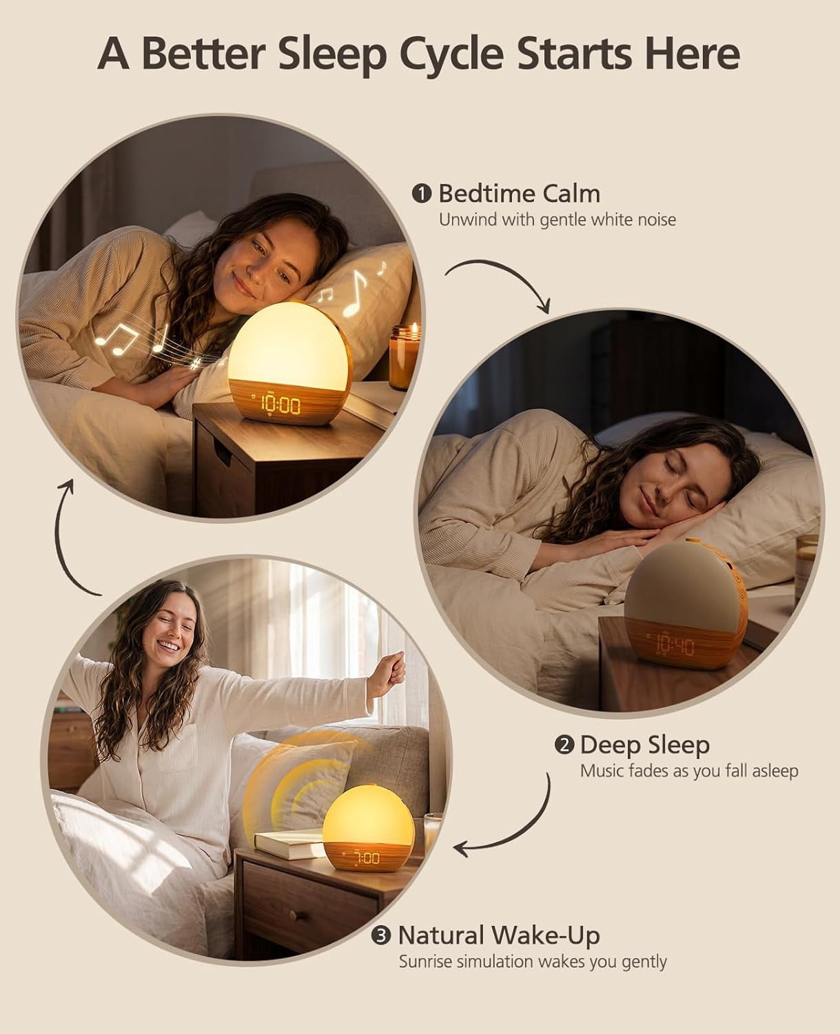 Klamerit Sunrise Alarm Clock with Sound Machine with 30 Soothing Sounds, 17 Night Lights, Bluetooth Speaker Wake Up Light Alarm Clocks for bedrooms, Heavy Sleepers