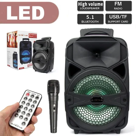 Portable Party Speaker 8" Bluetooth Loud Bass Sound USB Rechargeable Remote Mic