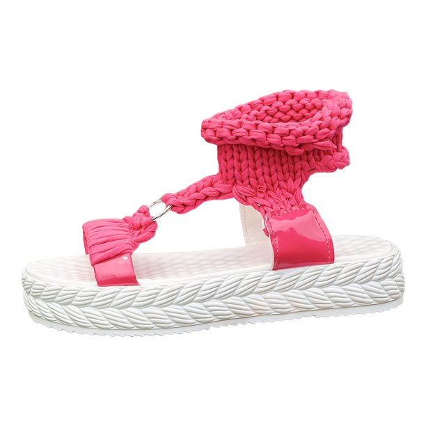 Bmisegm Ladies Casual Solid Colour Woolen Knitted Big Size Thick Bottom Flat Bottom Slipper Sandals Sandals Women Summer Hot Pink 7