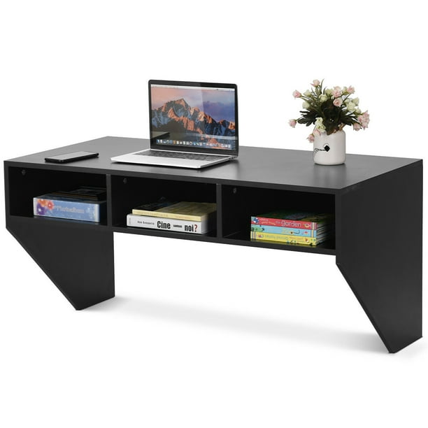 Costway Wall Mounted Floating Computer Table Sy Desk Home Office Furni Storag Shelf Com - Floating Wall Mounted Computer Desk