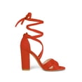 thumbnail image 3 of BLISSFUL STEP Women's Sandals Solid Crisscross Block Heels High Heel Lace up Sandals Orange 9, 3 of 6