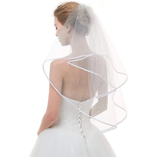 Velo de novia de doble capa Bling Bling Tul Color Beige