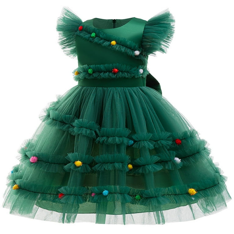 Girl's Green Christmas Tree Dress Costume Xmas Party Outfit