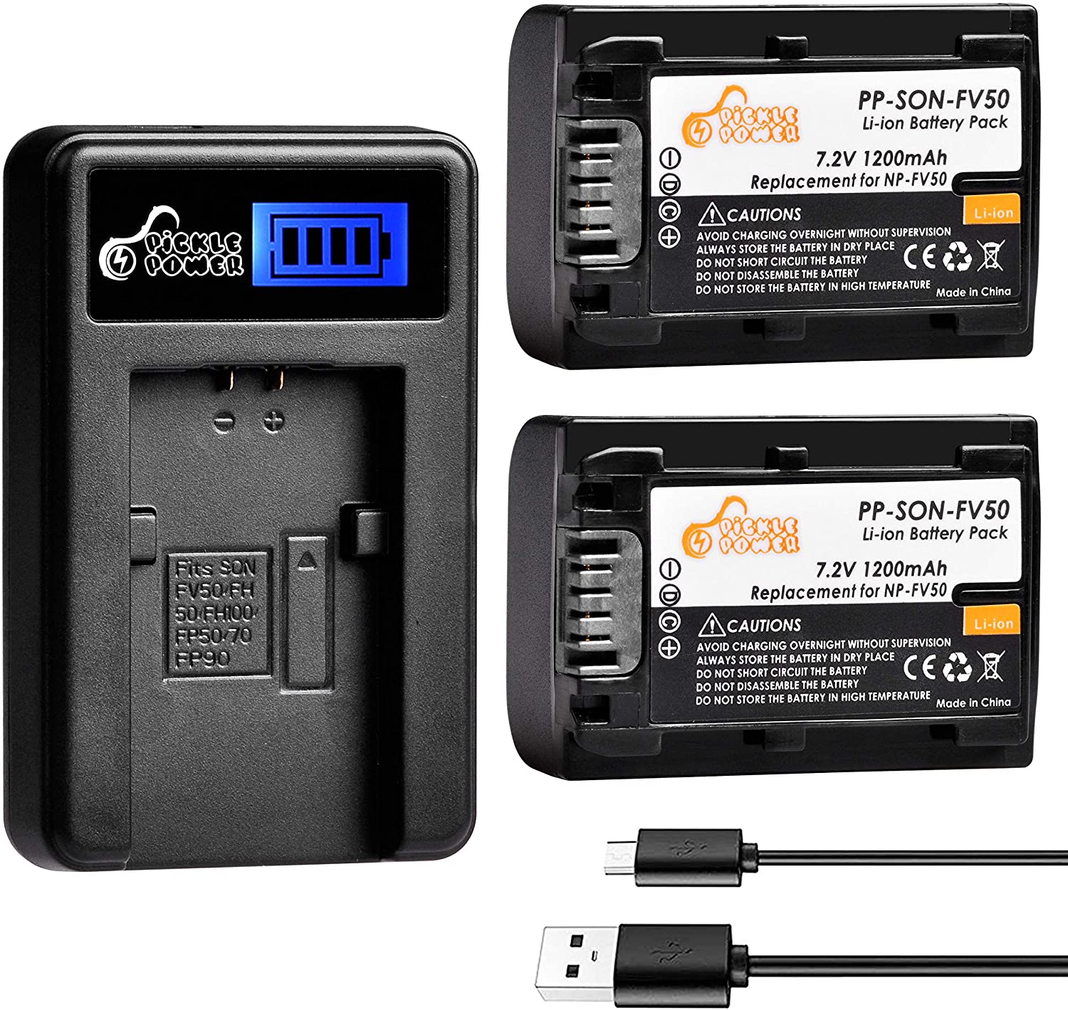 NPFV50 Pickle Power x2 1200mAh 7.2V Battery and LCD USB Charger