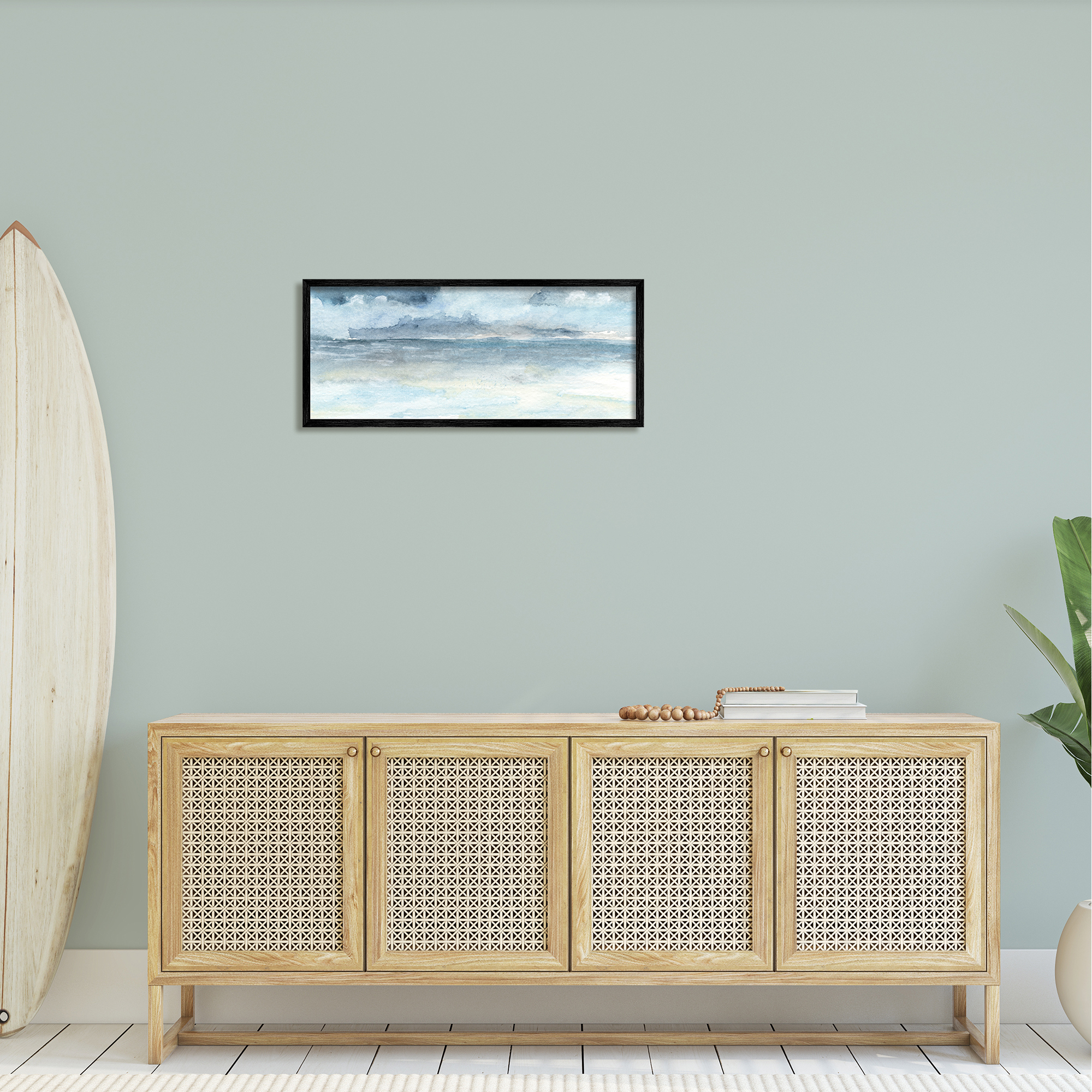 Stupell Abstract Cloudy Ocean Waves Landscape Painting Black Framed Art Print Wall Art