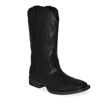 

Wild Diva Faux Leather Western Square Toe Cowboy Boots (Black 8)