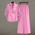 thumbnail image 5 of Tqyyweavej Two Piece Sets for Women Henley Button Long Sleeve Tops and Straight Leg Pants with Pockets Linen Sets for Women 2 Piece, 5 of 10