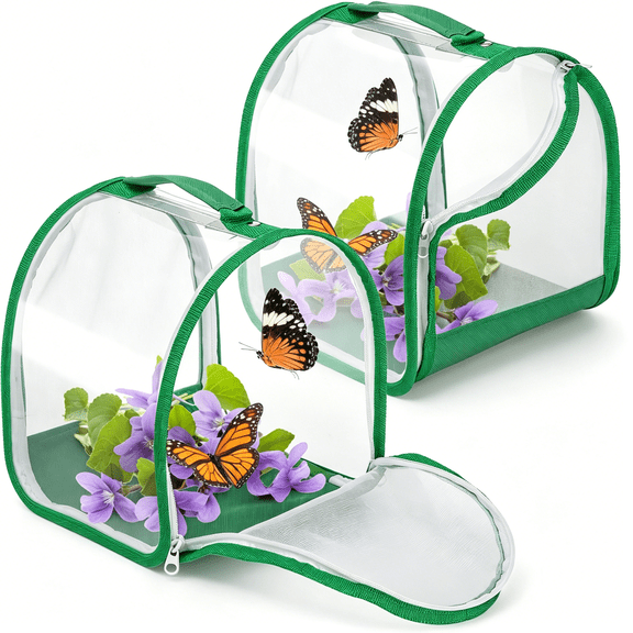 ACDANC 2 Pack Monarch Butterfly Habitat,8" Small Collapsible Insect Mesh Cage Terrarium Pop-Up