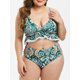 thumbnail image 1 of Planta de impresión del enrejado Frilled más el tamaño de traje de baño bikini Rosegal Pantalones de talla grande, 1 of 5