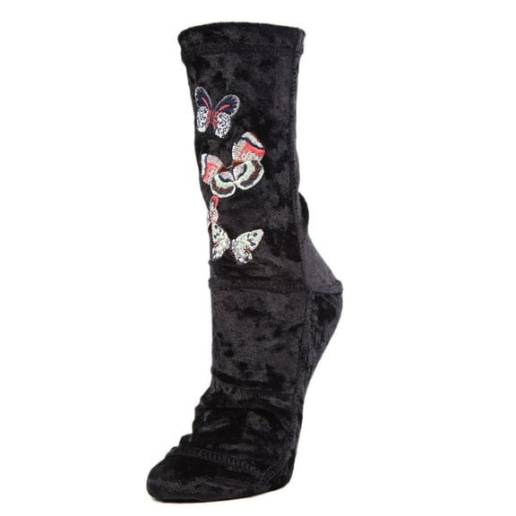MeMoi Butterfly-Embroidered Crushed Velvet Crew Socks - Womens - Female