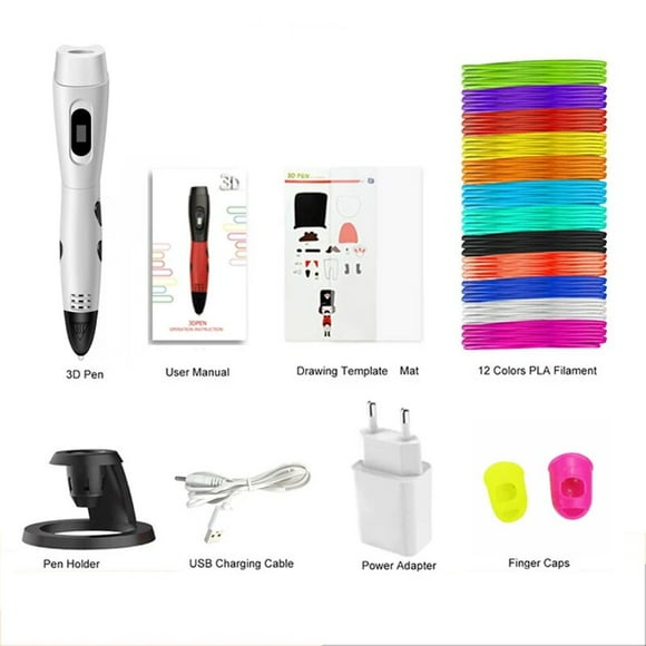 3D Printer Pen 12 Starter Colors 36M of PLA Filament New DIY Gift Free Ship With EU US Plug Control PLA Filagment EU White PEN PLA 36M