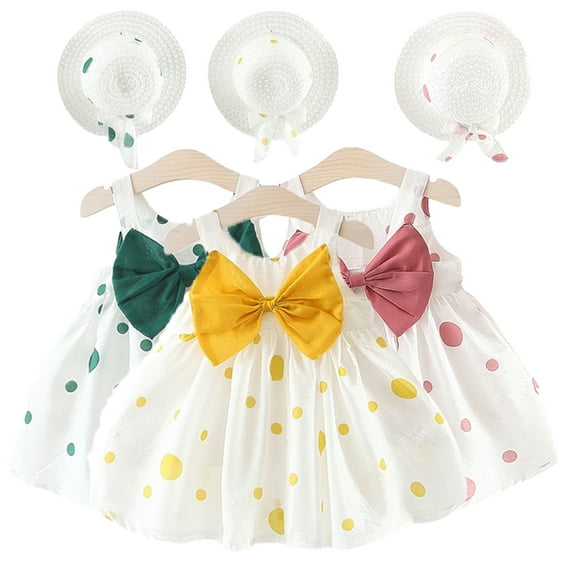 YTDSCS Newborn Baby Girls Straps Dresses 0-4 Years Printed Sleeveless Tutu Princess Dress Toddler Summer Beach Dress Send Hat for Baby Girls