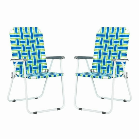 2 Pack Blue Folding Lounge Chairs - Portable Beach Chairs with Web Design for Outdoor, Garden & Patio