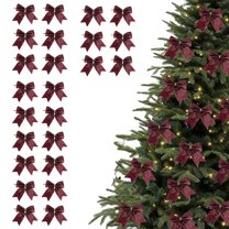 24Pcs Velvet Christmas Bows for Christmas Tree 3.5in Flash Crafts Gift Velvet Ribbon Bows Twist Tie Bows for Xmas Wreaths Garland Gift Wrapping Wedding Decor Deep Red
