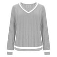 thumbnail image 4 of LEBONYARD Women's Trendy V-Neck Groove Striped Lightweight Fleece Solid Colored Long Sleeve Casual Loose Warm Fit Knitted Pullover Base Layer Sweaters, 4 of 7