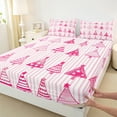thumbnail image 3 of Manfei Cartoon Xmas Tree Twin Sheet Sets,Merry Christmas Twin Fitted Sheet,Pink Geometric Striped Flat Sheet For Girls Kids,Super Cozy Room Decor,3 Pieces, 3 of 7