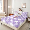 thumbnail image 4 of Homewish Purple White Grid 4-Piece Full Size Sheets For Kids Children Teens,Geometric Buffalo Bed Sheets,Minimalist Abstract Lightweight Sheet Sets,Microfiber Bedroom Decor, 4 of 7