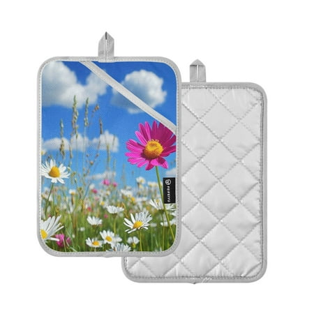 

2-Pack Pot Holders Heat Resistant Kitchen Oven Mitts 7x9.8in for Oven Microwave & BBQ Colorful Field Of Wildflowers