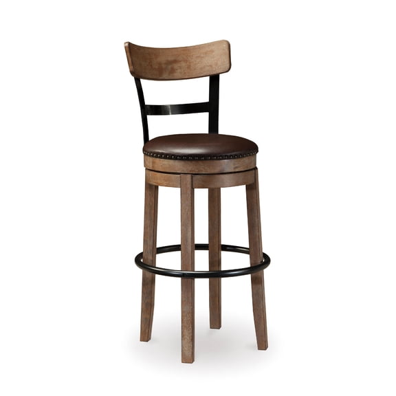 Signature Design by Ashley Pinnadel Swivel Bar Stool, Light Brown, Upholstered Pub Height Chair with 360-Degree Swivel and Faux Leather Seat