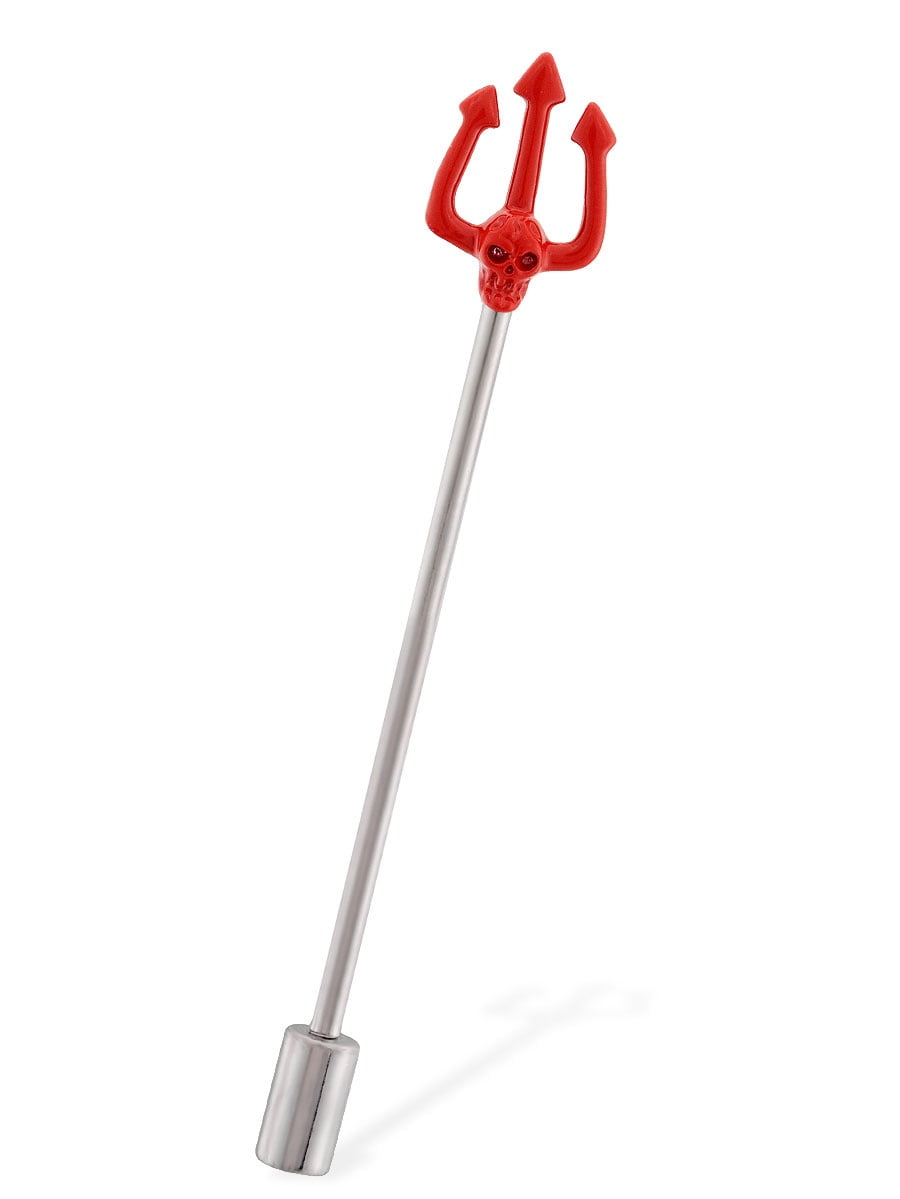 Skull Pitchfork Industrial Straight Barbell With Cylinder End, 14 Ga