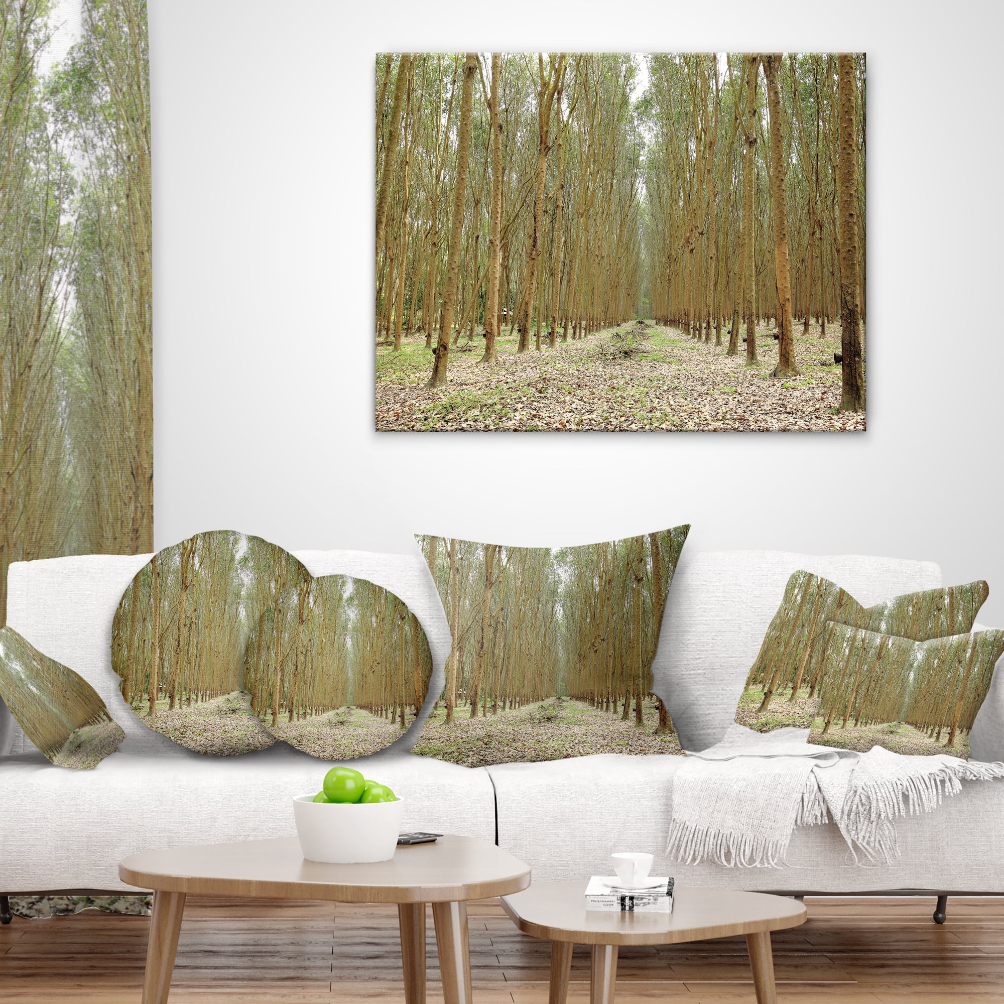Designart Rubber Trees Row in Thailand - Modern Forest Throw Pillow - 18x18