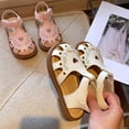 thumbnail image 5 of Gubotare Girls Sandals Girls' Kids Open Toe Strappy Dress Sandal Low Heel Shoes Dress Dance Flower Girl Size 11 (Gold,Little Kids 11), 5 of 5