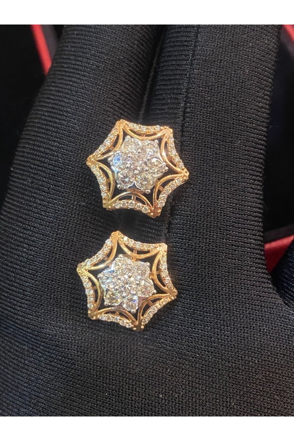 1.75 Carats Round Brilliant Cut Natural Diamonds Stud Earrings In Hallmark 14K Rose Gold