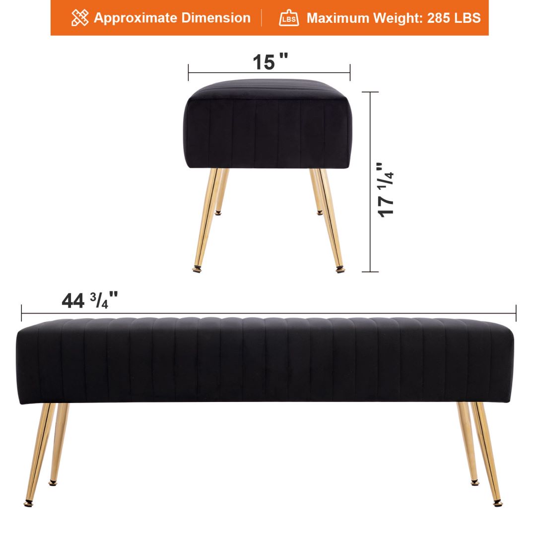 Furniliving Velvet Ottoman Bench, Black photo 4