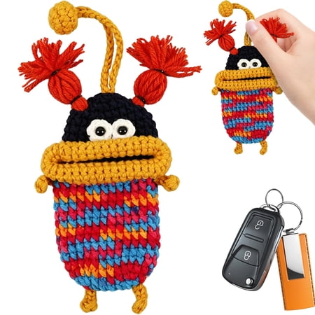 Key Cover Big Mouth Key Cover Crochet Keychain With Soft Knitted Key Case Crochet Key Fob Cover With Metal Key Ring Cute Monster Key Protector For Women And Men Everyday Key Accessory