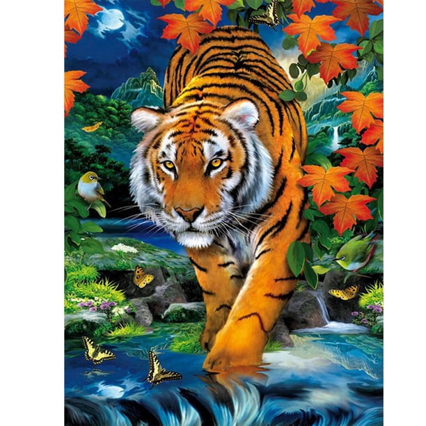 5D DIY diamante pintura tigre completo redondo taladro mosaico arte cuadro decoración del hogar Hugtrwg Para estrenar