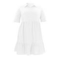 thumbnail image 4 of KONBECA Women's Plus Size Summer Dresses, Solid Lapel Single Breasted Short Sleeve Shirt Dress, Oversize Mini Dress, Large Size Shirt Dress White 4XL, 4 of 5
