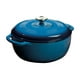 thumbnail image 1 of Horno holandés de hierro fundido esmaltado Lodge de 6 cuartos con tapa, asas dobles, apto para horno hasta 260 °C o estufa, para marinar, cocinar, hornear, refrigerar y servir, color azul, 1 of 5