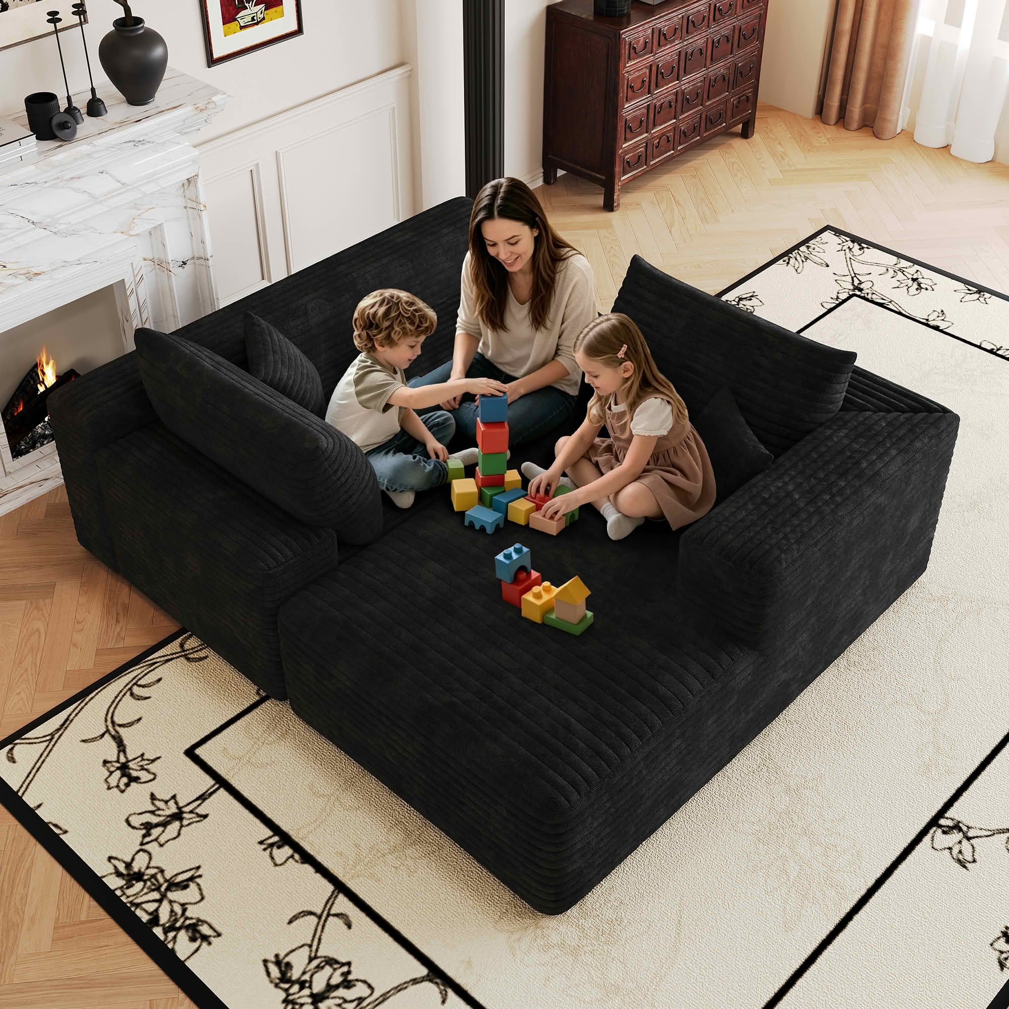 MAYEERTY 103 Inch Cloud L Shaped Sectional Sofa, Plush Corduroy Deep Seat Corner Couch, No Assembly Required Modern Minimalist Sofa for Living Room