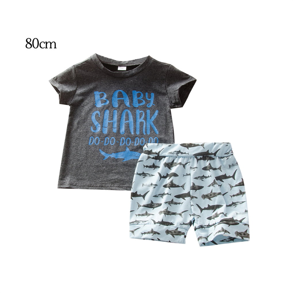 2pcs Baby Boy Shirt Shorts Set Short Sleeve Outfit Pants Toddler Summer Clothes Grey 80cm