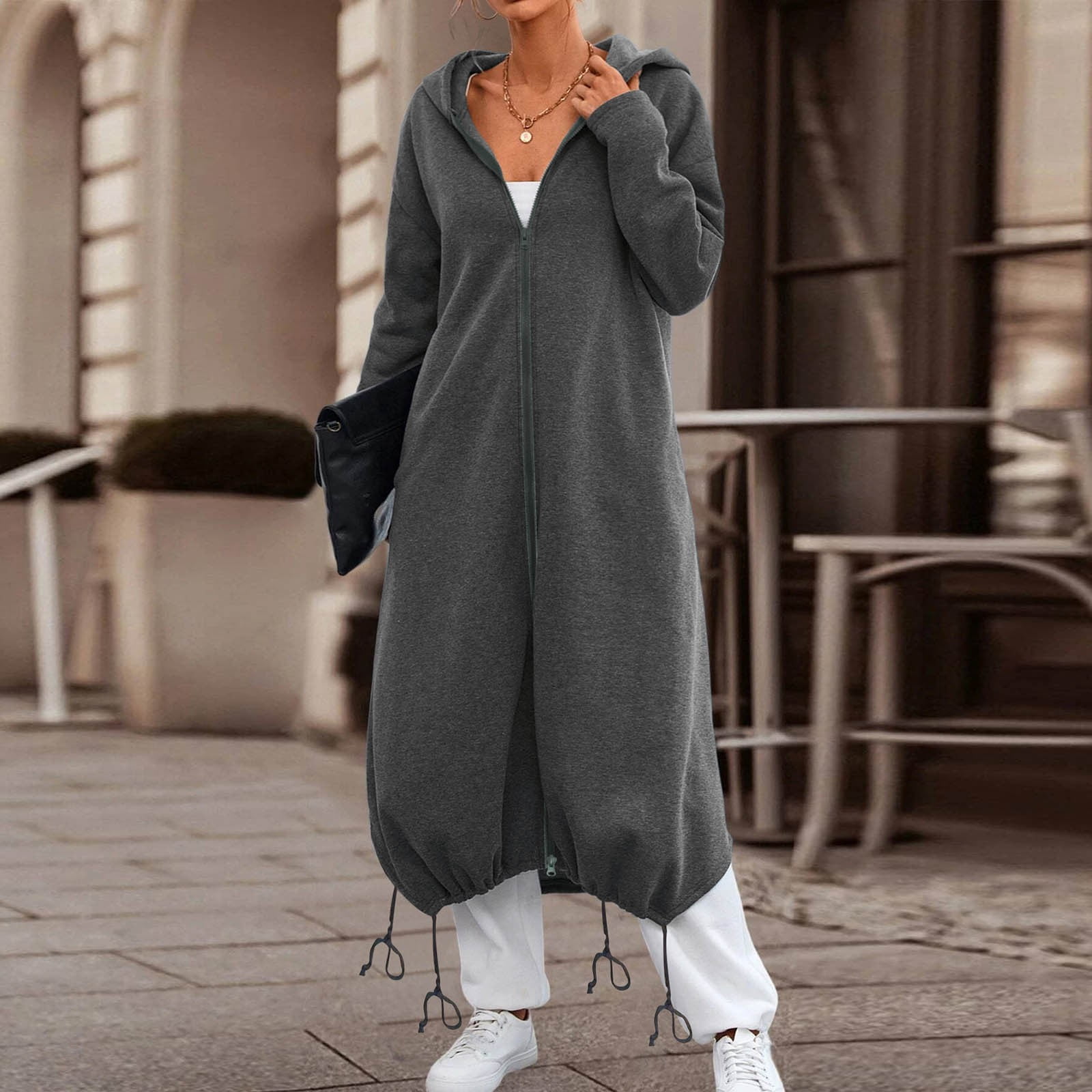 Ediodpoh Women’s Loose Zippered Long Cardigan for Women Sweatshirt Jacket Hooded with Pockets GY1 M
