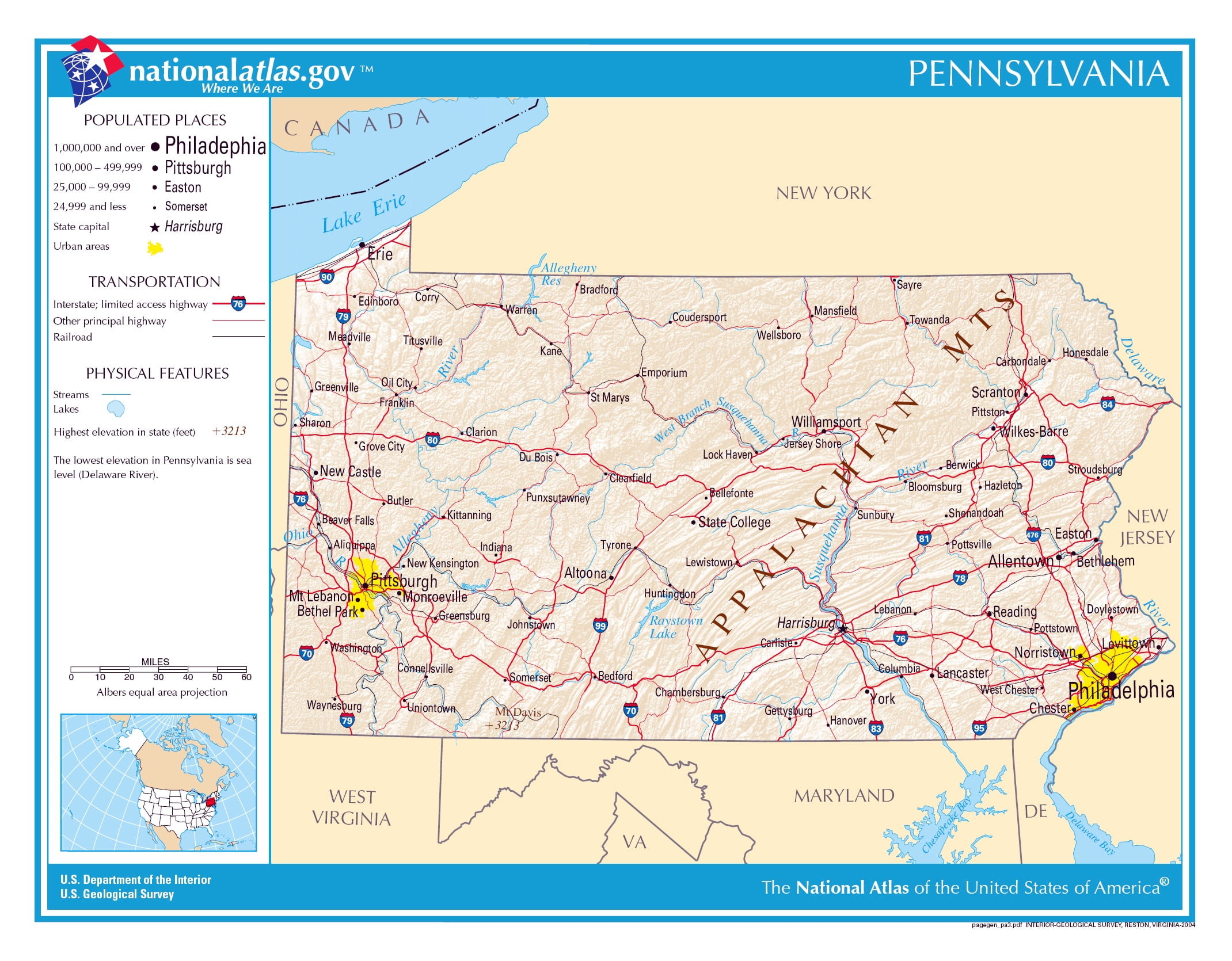 Laminated Map Large detailed map of Pennsylvania state Poster 20 x 30