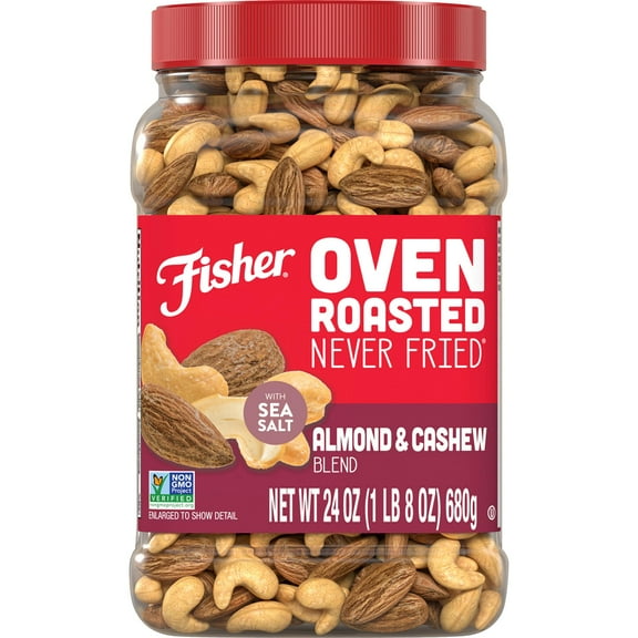 Fisher Oven Roasted Never IEF31 Fried Almond & Cashew Blend, 24 Ounces (Pack of 1), Healthy Snacks for Adults, No Added Oil, Artificial Ingredients or Preservatives, Trail Mix, Gluten Free