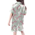 thumbnail image 4 of CAIVO Child Girls Outfit Set Short Sleeve Lapel Blouse Tops Pants Bow Print Outfits Comfortable Clothes Sets Toddler Kids Soft Breathable Outfit 6-7 Years, 4 of 4