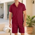 thumbnail image 6 of Men's Knitted Stripe Pajama Sets Lapel Short Sleeve Loungewear Relaxed Fit Nightgown Sets Button Down Pajama Top Comfort Casual Pjs Shorts Trendy 2025 Sleepwear Sets, 6 of 7