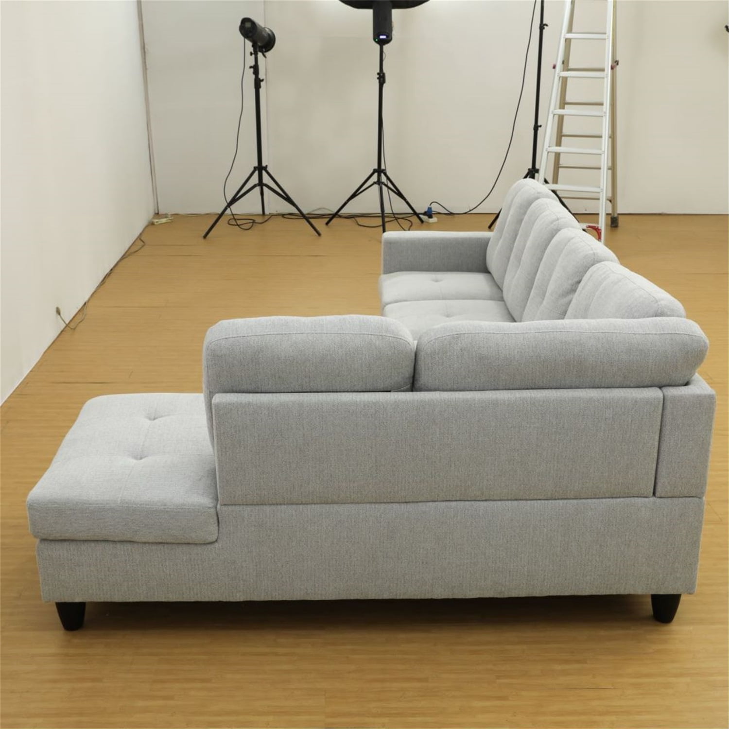 Hommoo Flannel Sectional Sofa, 4 Seat Living Room Furniture Sets, Modern L-Shaped Couches and Sofas Set for Home, Off-white(No Ottomans)