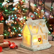 Christmas Mini Snow House 2025 - LED Lighted Winter Village Cottage with Resin Figurine for Xmas Scene Desktop Decoration, Tiny Ornament