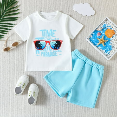 

Toddler Boys Outfit Sets Short Sleeve Letter Prints T Shirt Tops Shorts Two-Piece Clothes Suit
