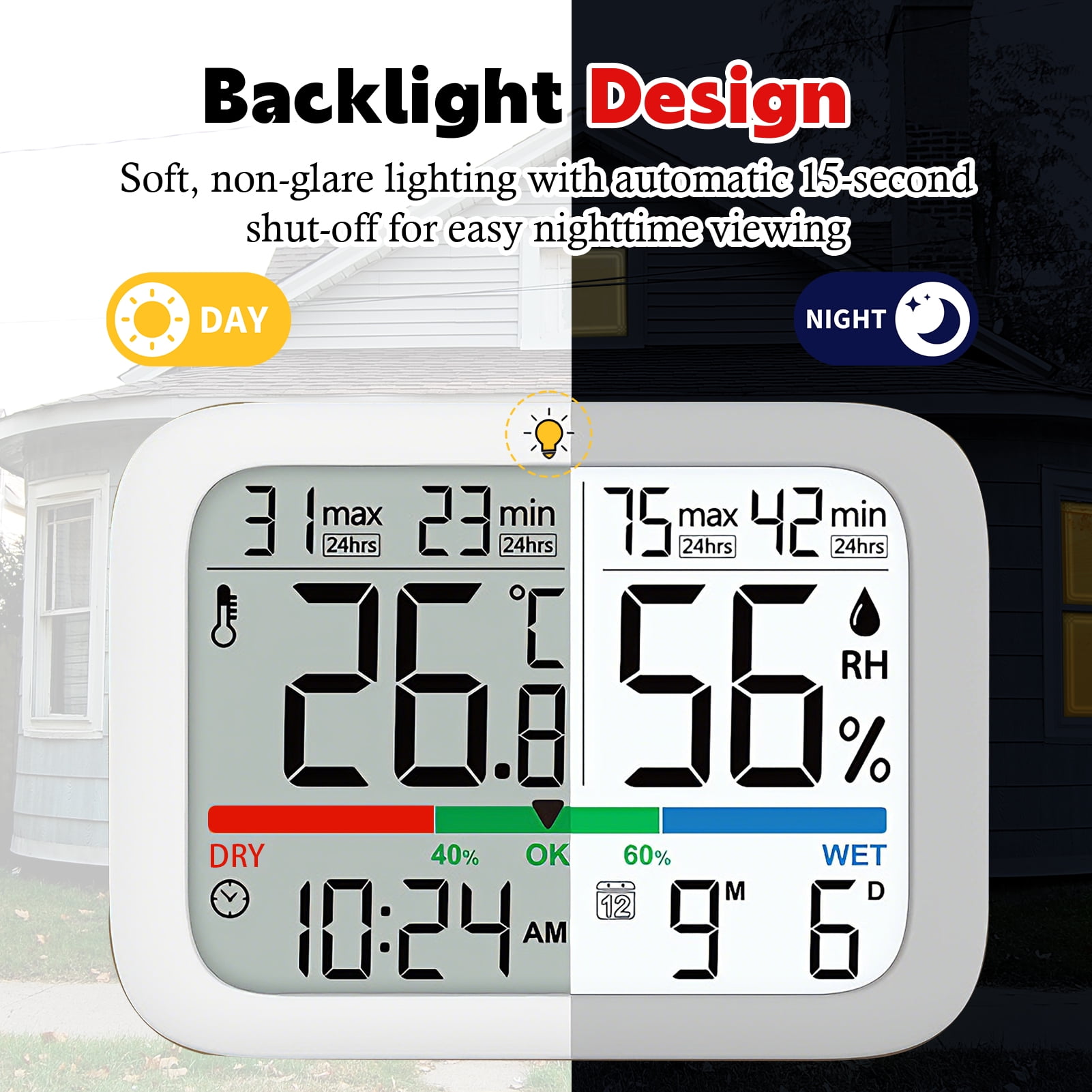 Amaopus 2 Pcs Mini Digital Indoor Thermometer Hygrometer Clock, Room Temperature Humidity Monitor with Calibration, Backlight, Air Comfort Indicator, 24H Max Min Record, Time, Date, Alarm for Home