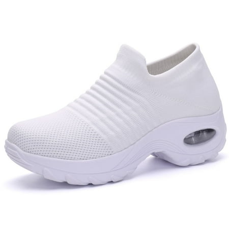 Womens Walking Shoes Slip on Sock Omagie Lady Girls Nurse Mesh Air Cushion Platform Loafers Fashion Casual