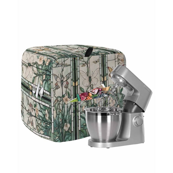 Retro Butterfly Stand Mixer Dust Cover with Storage Pocket & Handles, Green Spring Floral Botanical Fits All Tilt Head & Bowl Lift Kitchen Appliance Cover Organizer Bag Accessories, 6-8 Quart