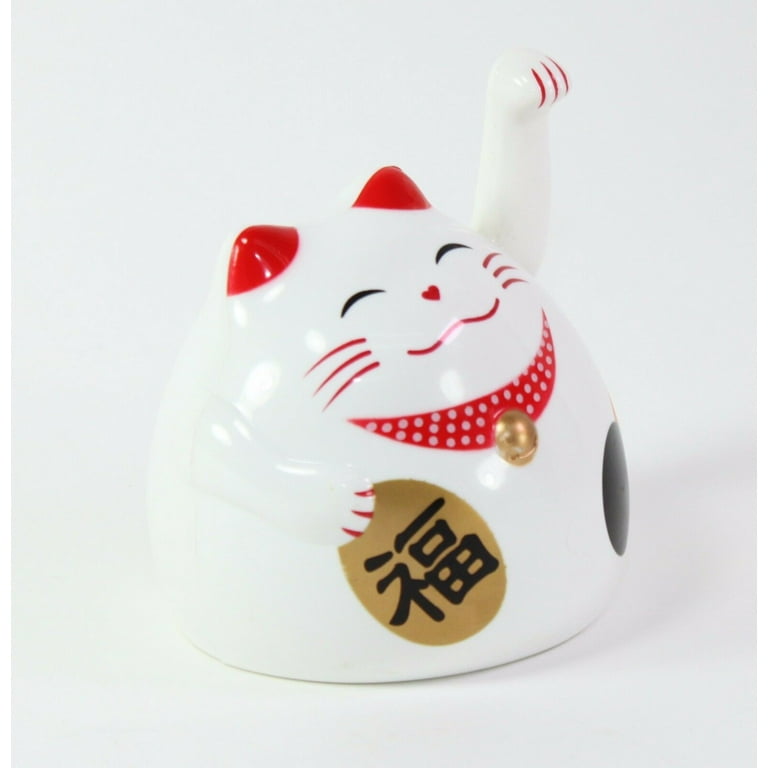Set of 2 Small White Beckoning Fortune Happy Cat Maneki Neko Toy