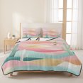 thumbnail image 3 of Full Quilt Set 78''x90'', South West Boho Lightweight Summer Bedspread Coverlet Set with 2 Pillow Shams, Abstract Pink Gold Mountains Cactus Breathable All Season Quilt Bedding for Bedroom/Guest Room, 3 of 9