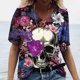 thumbnail image 1 of Camiseta Vintage con estampado 3D de calavera para mujer, blusas con cuello en V, Jersey informal de manga corta, Tops de gran tamaño, ropa Harajuku, camisetas de verano, 1 of 4
