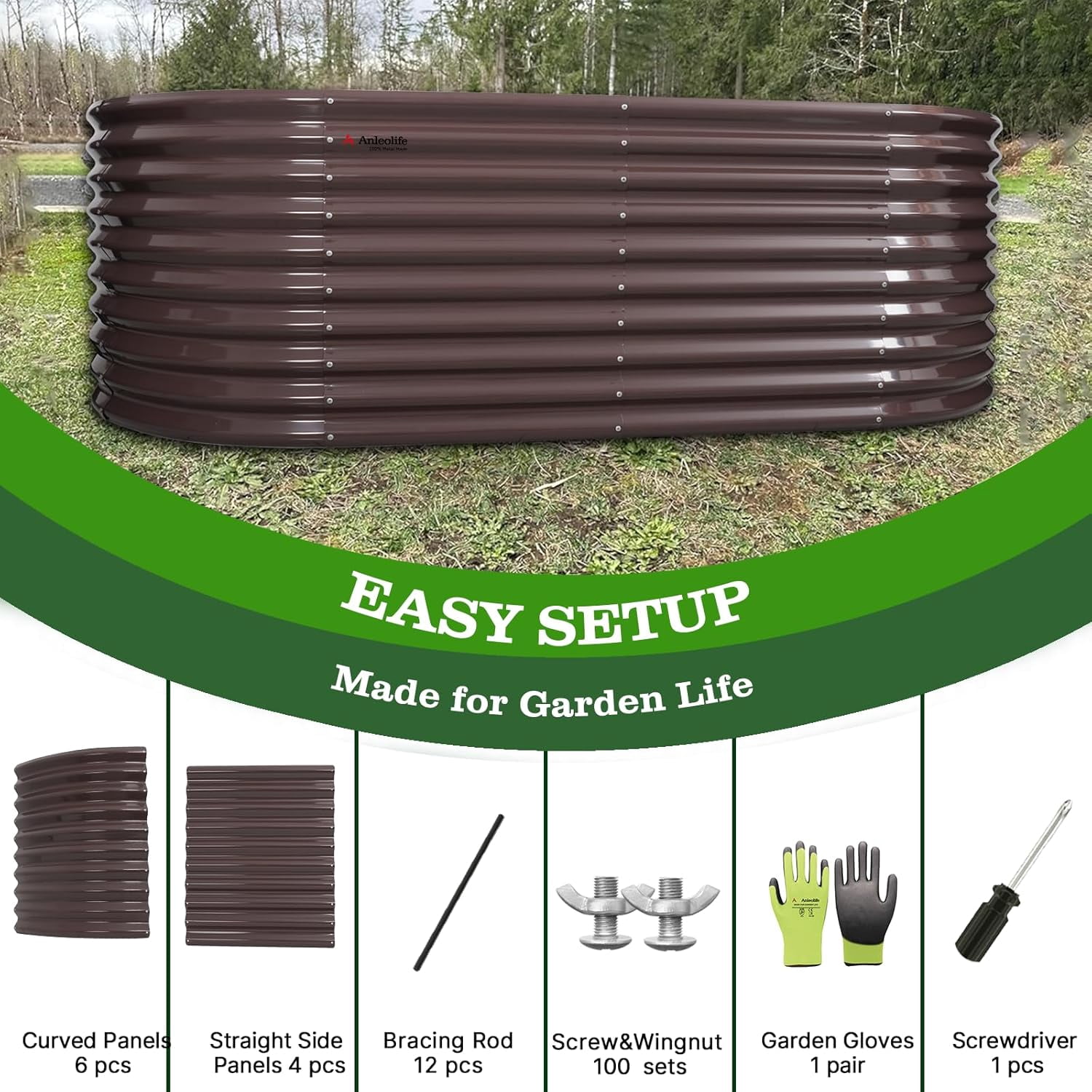A ANLEOLIFE 30" Extra Tall Galvanized Raised Garden Beds Outdoor, 6x3x2.5ft Oval Metal Planter Boxes for Planting Vegetables, Flowers, Fruits, Eco-Safe & Easy Setup, CaféBronze