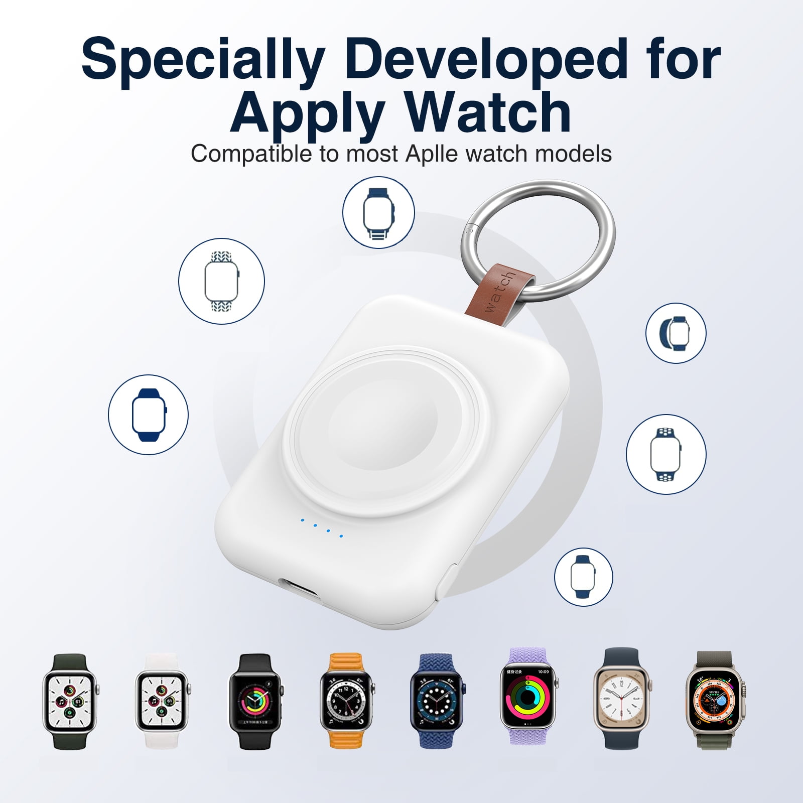 1800mAh Portable Wireless Charger for Apple Smartwatch  Compatible With Apple Smartwatch Series 9/8/7/SE/6/5/4/3/2/Ultra USB Type C Magnetic Charging Dock with Quick-Charging Watch Wireless charger